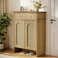 thumbnail image 6 of Finmind 43.3" Tall Shoe Cabinet with 2 Doors, 4-Tier Farmhouse Shoe Rack with Drawer and Adjustable Shelves, for Entryway, Bedroom, Natural & Walnut, 6 of 9