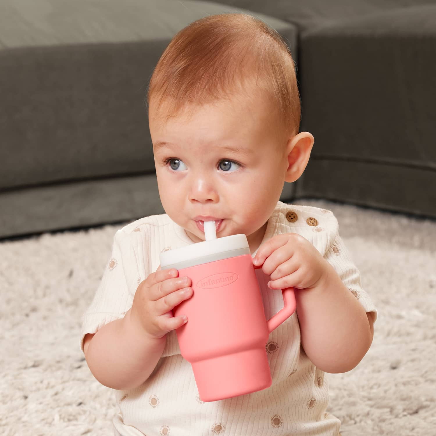 Infantino My 1st Tumbler – Adorable 9 oz. Training Cup with Toddler-Friendly Straw and Handle, Melon