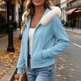thumbnail image 5 of Women's Solid Zip Up Hooded Sweatshirt, Long Sleeve Cropped Sports Jacket with Side Pockets for Autumn Winter Sky Blue XL(XL), 5 of 9