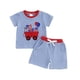 thumbnail image 1 of Niña Bebé Ropa de Verano Camión Patriótico Aplicado Niño Pequeño Outfit de 2 Piezas Blusas de Cuello Redondo de Manga Corta Pantalones Cortos Conjunto de Dos Piezas, 1 of 7