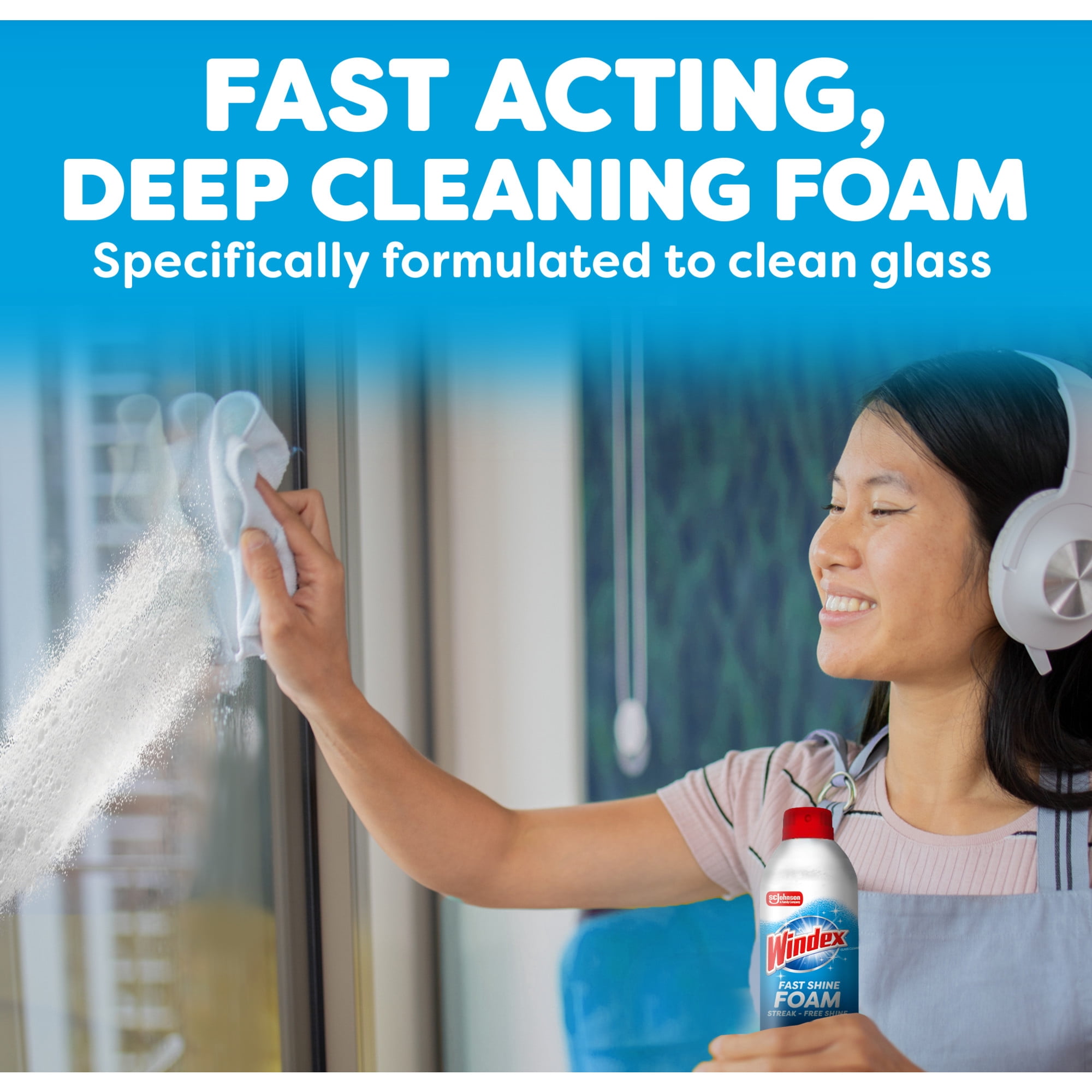 (6 pack) Windex Fast Shine Foam Glass, Window, and Mirror All Purpose Cleaner, No-Drip Aerosol Cleaning Spray, 19 oz
