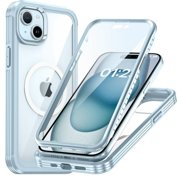MagSafe for iPhone 15 Plus Case with Screen Protector, [Compatible with MagSafe] Luxury Clear Slim Full-Body Protection Shockproof Rugged Bumper Case for iPhone 15 Plus, Blue