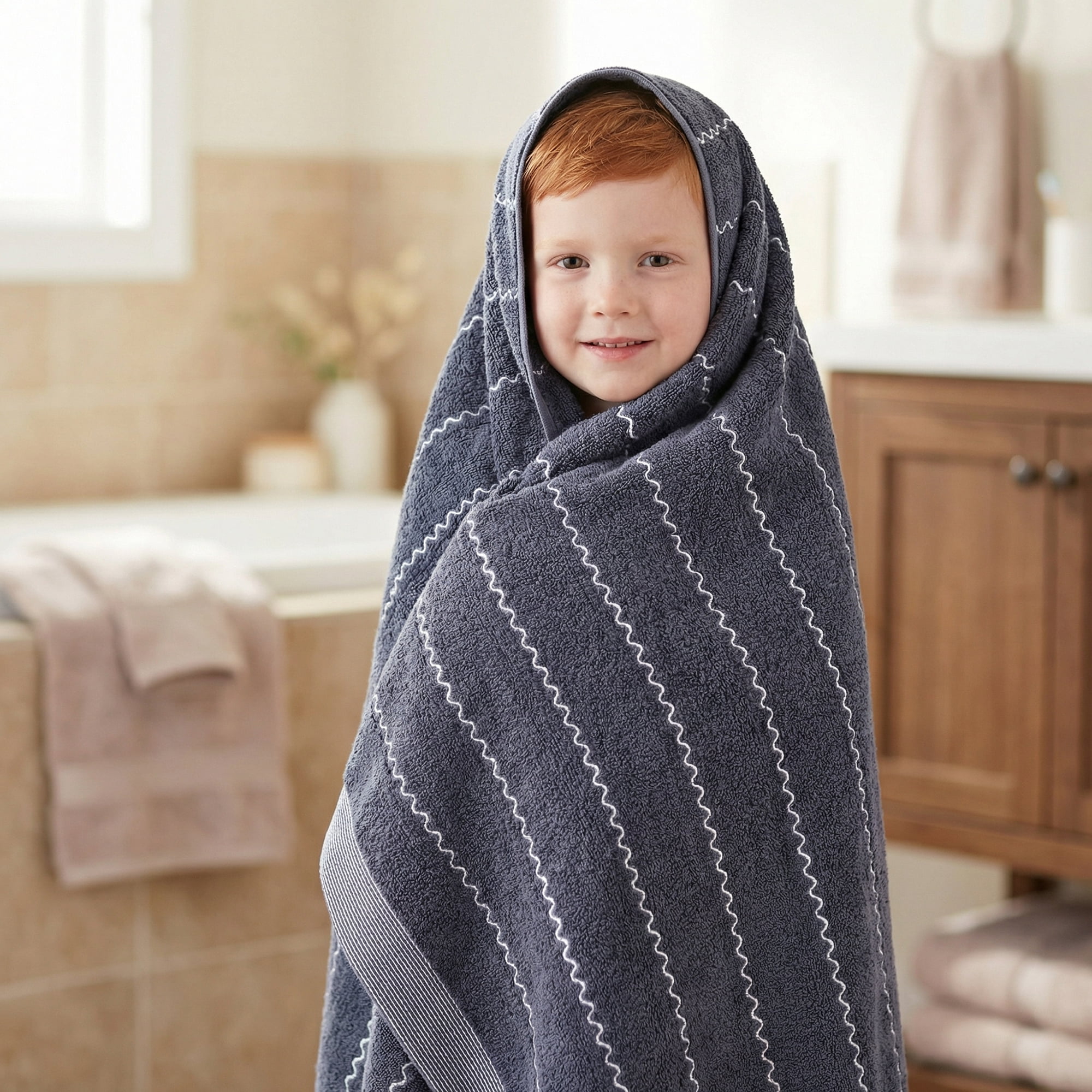 Unique Bargains Ultra Soft Highly Absorbent Cotton Stripe Bath Towel Blue 55" x 28"