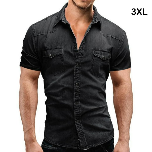 Mens denim sale short sleeve shirt