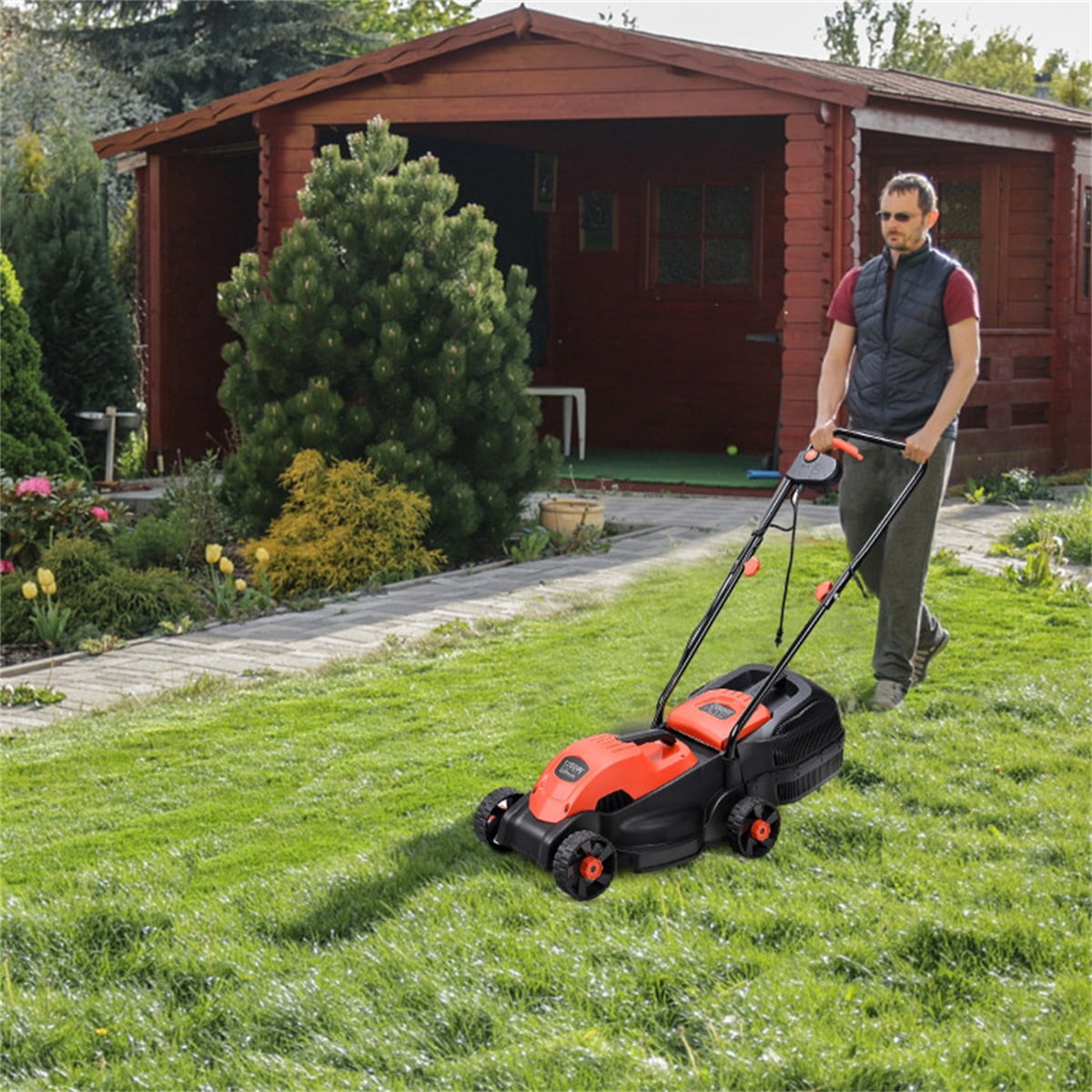 13-Inch Electric Lawn Mower 1200W, 3 Adjustable Cutting Heights 8 Gal Grass Box Lightweight 15.5LBS Push Mower for Garden Patio