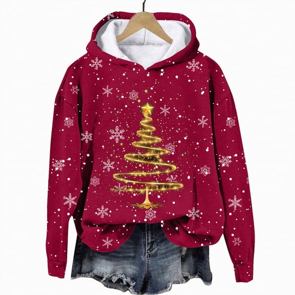 Futezty Christmas Sweatshirts for Women Novelty Funny Santa Xmas Tree Graphic Pullover Tops Loose Casual Fleece Shirts