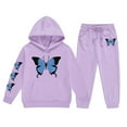 thumbnail image 3 of Girls Sweatsuit 2 Piece Set Buttrfly Print Long Sleeve Hoodies Drawstring Joggers Casual Fall Winter Comfortable Outfits for Girls 6-7 Years, 3 of 5