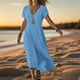 thumbnail image 1 of WILLBEST Vestido De Verano Para Mujer, Vestido Informal Holgado De Lino Con Cuello En V Y Manga Corta, Vestido De Día Cómodo De Color Sólido, 1 of 3