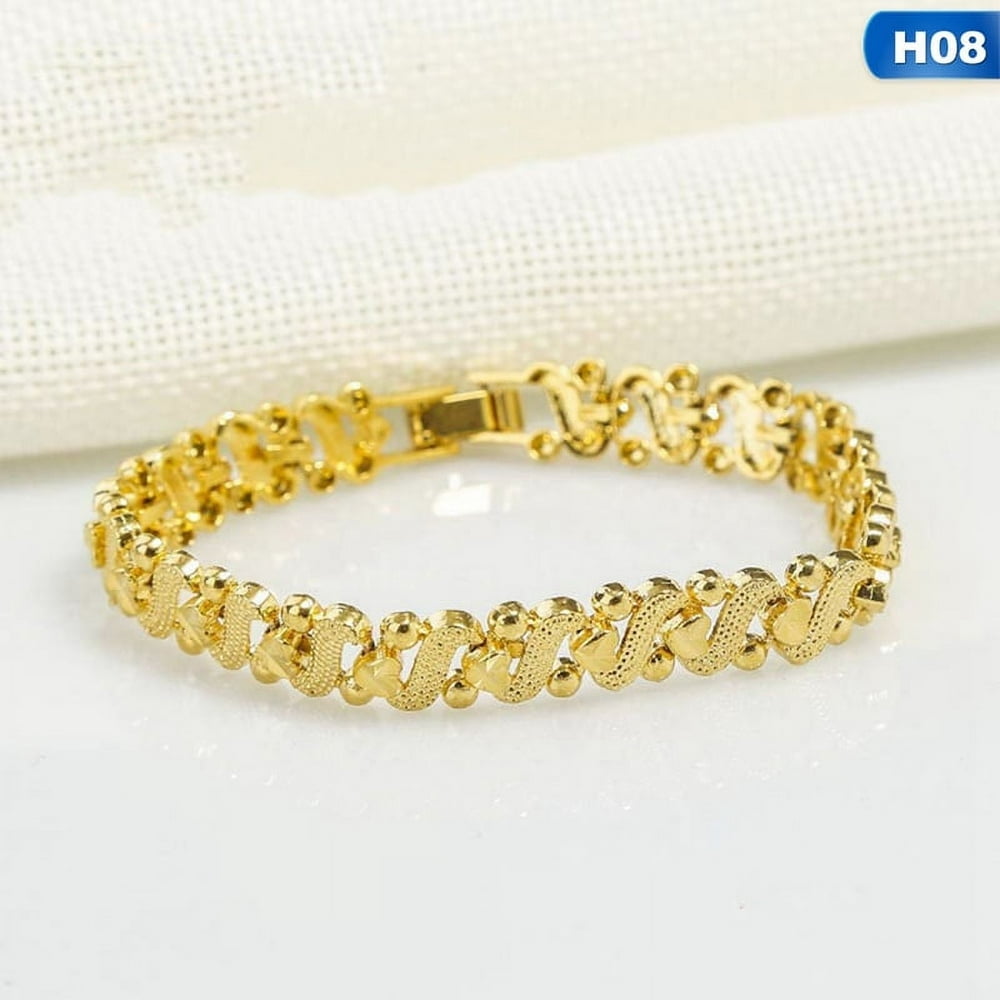 Classic 24K Gold Plated Heart Link Chain Bracelets Bangles For