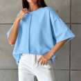 thumbnail image 4 of Iyufng Womens Crew Neck T-Shirt Front Vertical Seam Drop Shoulder Oversized Short Sleeve Loose Solid Casual Daily Top, 4 of 7