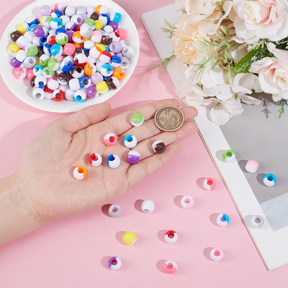 600Pcs 12 Colors Opaque Resin Beads Large Hole Beads Round Two Tone Mixed Color 11.5x9.5mm Hole: 5mm 50pcs/color for DIY