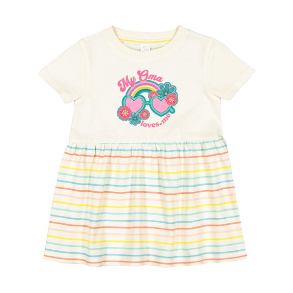 Inktastic My Oma Loves Me Granddaughter Rainbow Girls Baby Dress