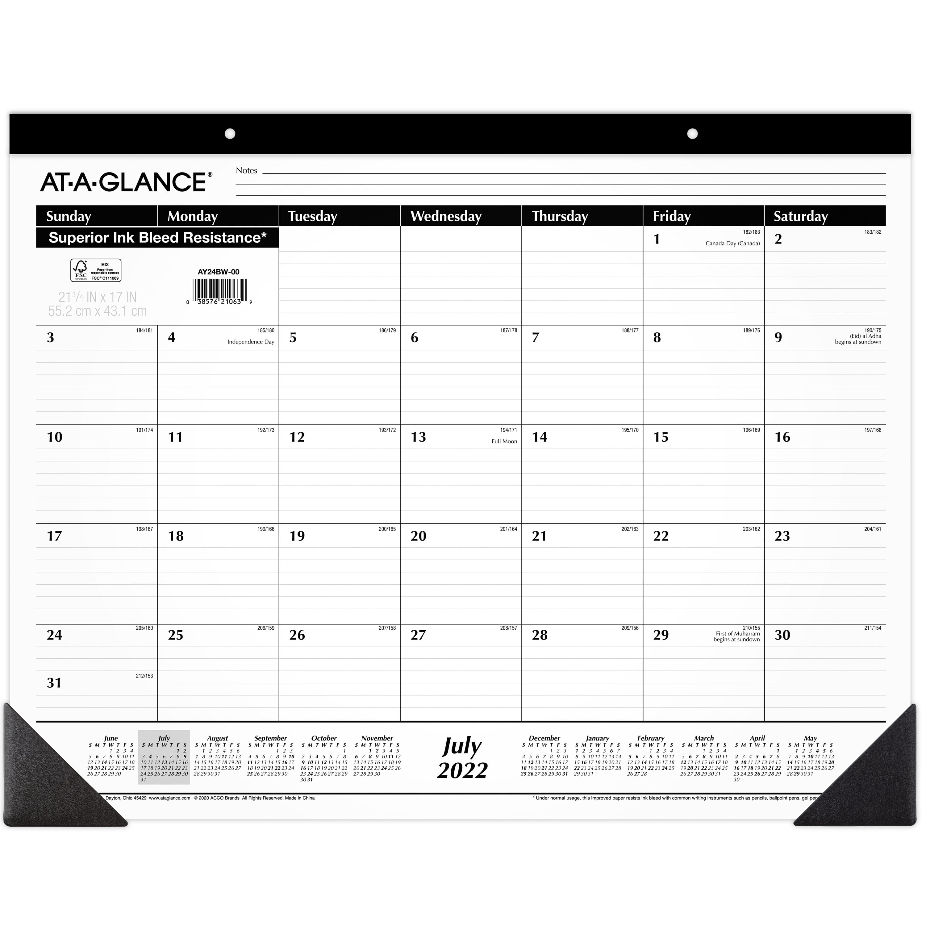 AT-A-GLANCE 2022-2023 Monthly Desk Pad, 21 3/4' x 17', White (AY24BW0023)