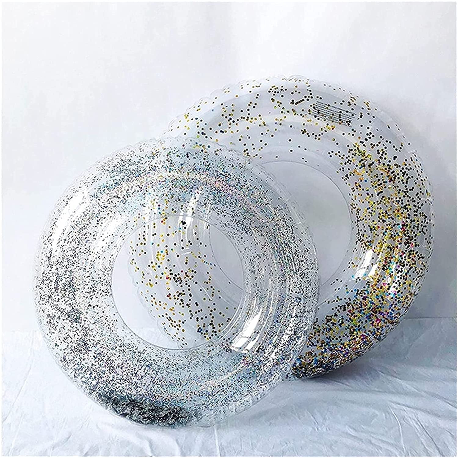 Inflatable Pool Floats Glitter Pool Swim Rings Pool Floatie Ring Water Fun Tubes Summer Beach Swimming Pool Floats Party Supplies for Kids Adults Color : Silver, Size : 80cm