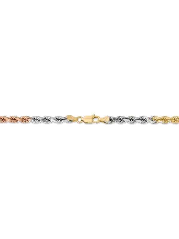 Real 14K Solid Gold Tricolor Multi Tone Diamond cut Rope chain Necklace 16-24" 
