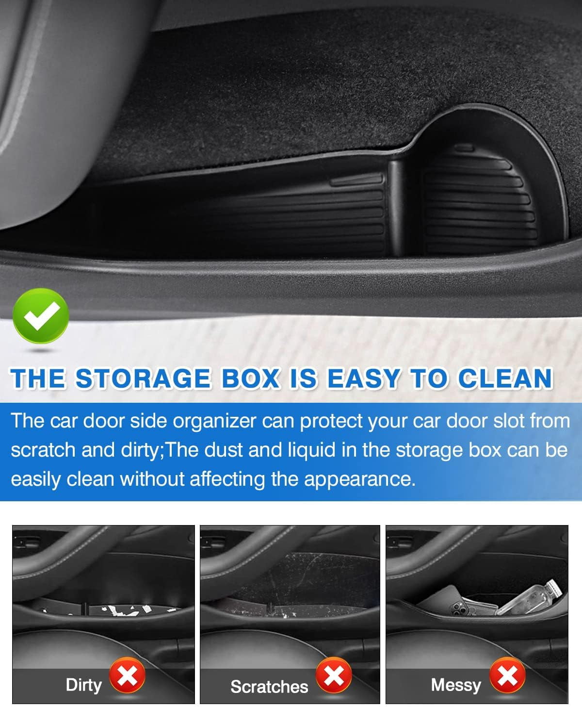Canvcle Car Door Organizer Tray for Tesla Model Y 2021-2024 2025 (Not for Model Y Juniper) - TPE Material, Black, 4 Pieces