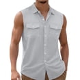 thumbnail image 3 of cllios Men's Linen Sleeveless Shirts Button Down Beach Tank Top Basic Solid Shirt Vest with Pocket Summer Vacation Tees Gray XL, 3 of 8