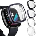 thumbnail image 1 of 4-Pack Screen Protector Case Compatible with Fitbit Sense/Versa 3, Full Coverage Soft TPU Protective Screen Cover Saver Bumper for Sense Smartwatch (Black/Charcoal/Silver/Clear), 1 of 7