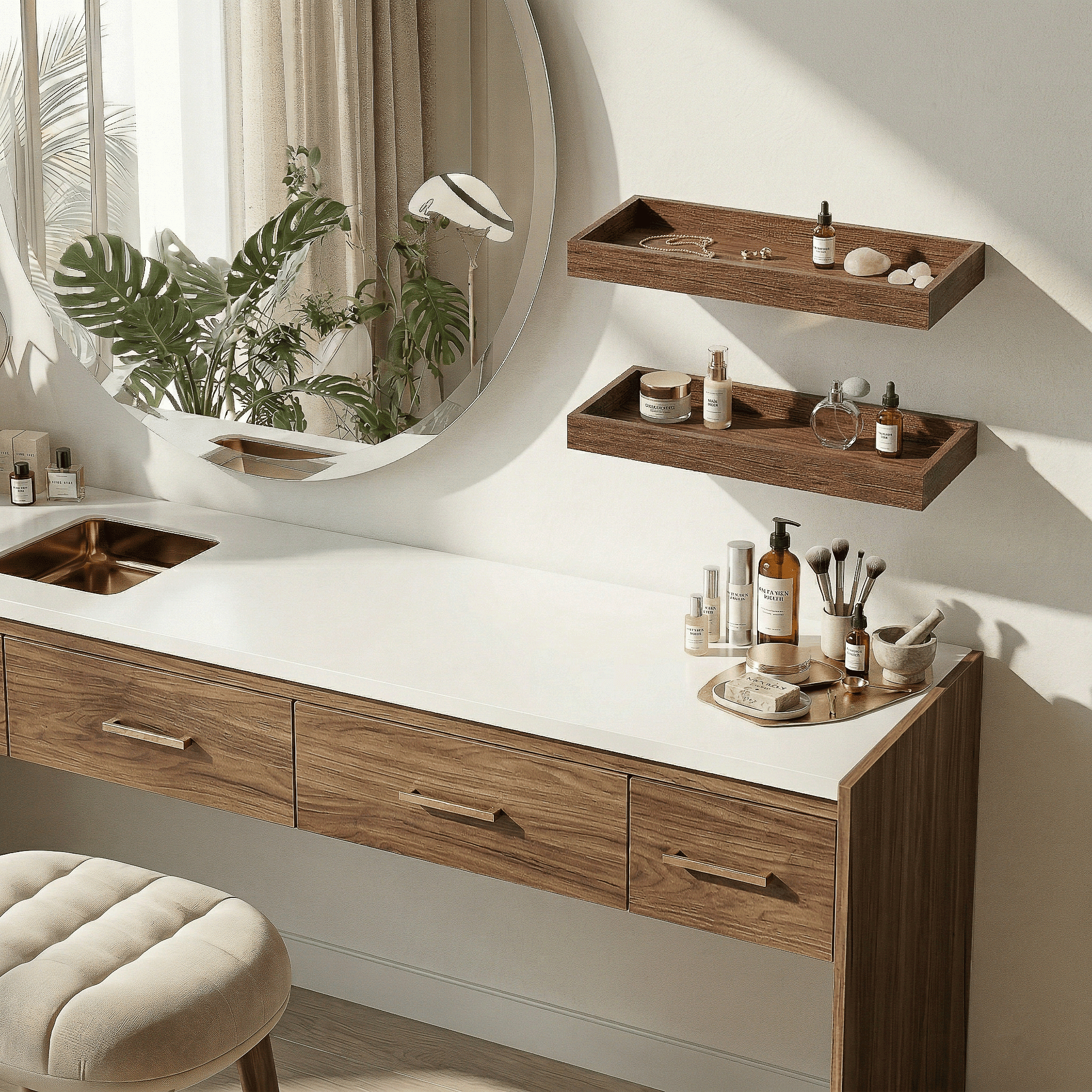Mifurn 15.7" Floating Shelves for Wall, with Raised Lip, Set of 2, Walnut