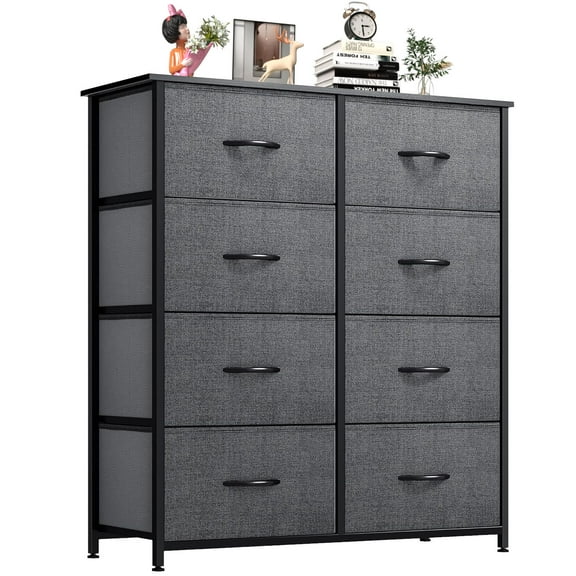 LIFERECORD 8 Drawers Dresser, Fabric Closet Chests Storage Organizer Tower with Wooden Top Metal Frame for Bedroom Living Room Hallway Entryway, Grey