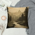 thumbnail image 2 of COMIO  River Throw Pillow Cushion Cover, Nature Theme The Silhouette of The Mountains Trees and River Landscape Print, Decorative Square Accent Pillow Case, Pale Brown, 2 of 5