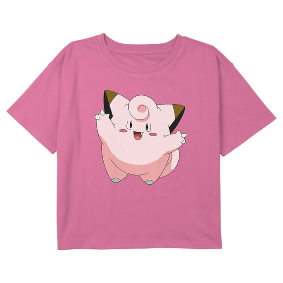 Girl's Pokemon Clefairy Large Portrait Graphic Cropped T-Shirt Light Pink X Small