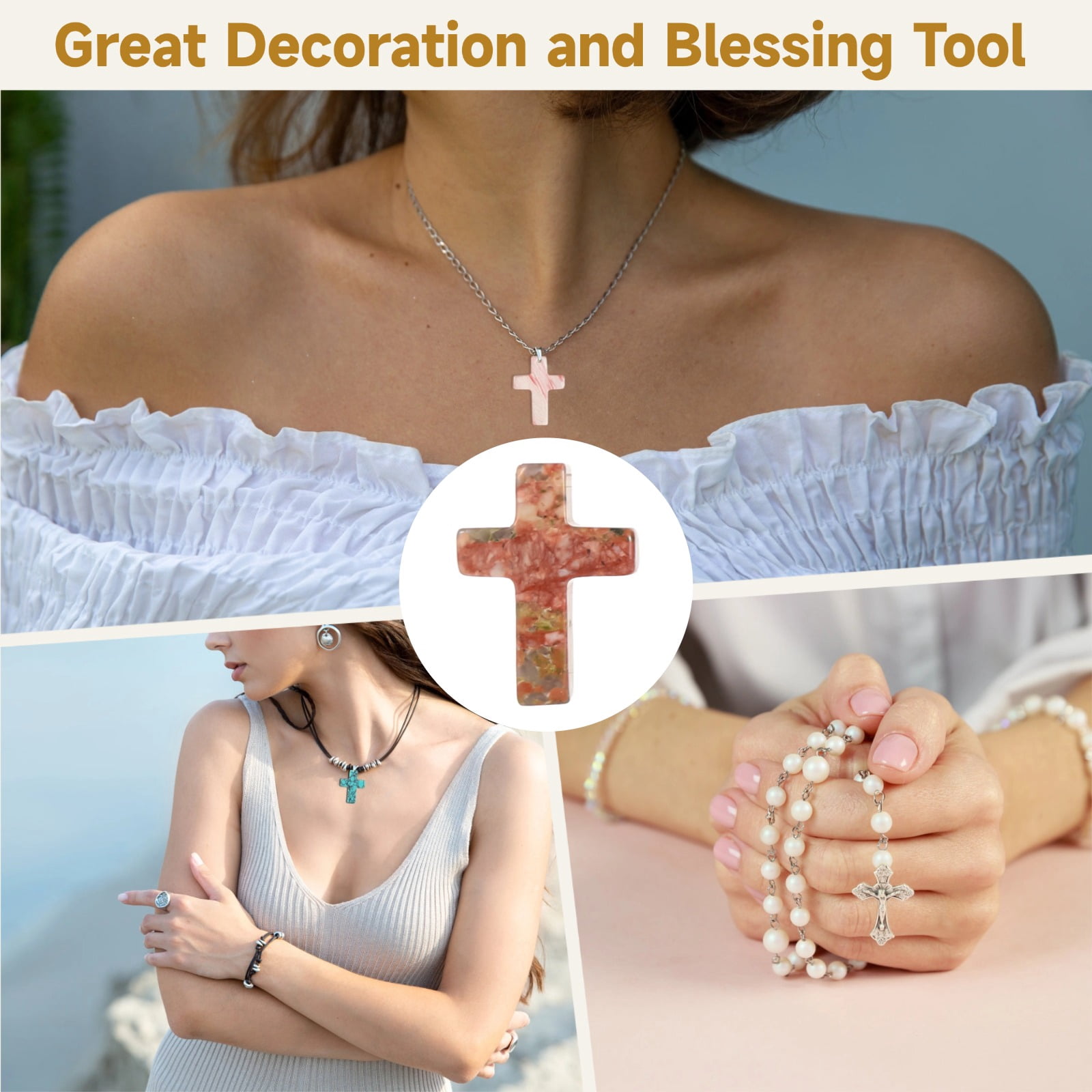 50 PCS Pocket Crosses Bulk Set, Natural Stone Mini Cross Charms for DIY Jewelry, Random Colors Pocket Crosses, Elegant Polished Stone Pendant for Crafting and Presents