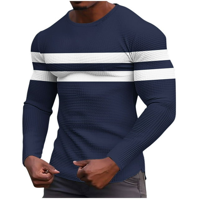 WRKEKC Chemises à Manches Longues pour Hommes Couleur Unie Bloquée Décontractée Ample Élastique Gym Loungewear Texturé Col Rond pour Usage Quotidien et Entraînement Physique