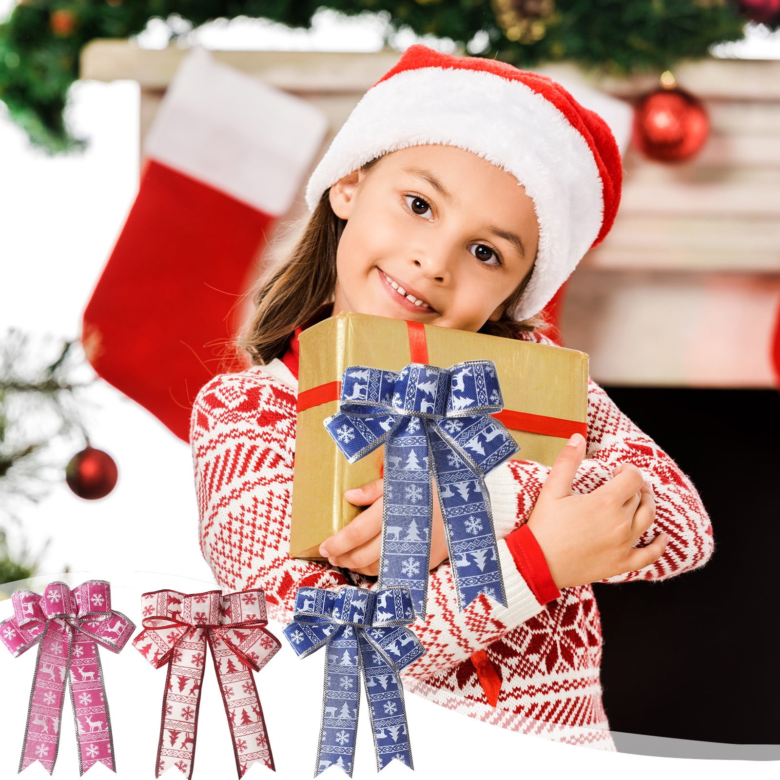 Décoration De Sapin De Noël Nœud Bandes Décoratives Ruban Cadeau Nœud Ornement De Noël Pour Couronne Porte D'Entrée Sapin De Noël Fête Intérieure Extérieure Décorations 7.87*9.84 Pouces(20*25CM