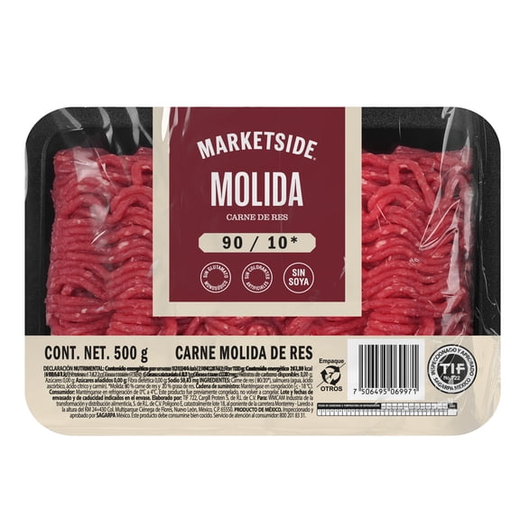 Molida de res 90/10 Marketside 500 g