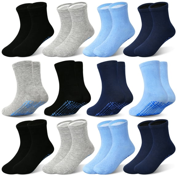 Non Slip Grip Socks Kids Anti-Skid Socks 12 Pairs for 1-7T Baby Toddler Boys and Girls