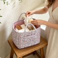 thumbnail image 6 of CSStudio Boho Floral Storage Basket with Handles, Portable Quilted Fabric Organizer Bin for Nursery Bedroom Bathroom Cosmetics Sundries, 6 of 6