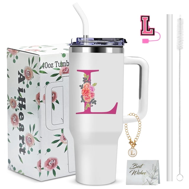Vaso AiHeart de acero inoxidable de 40 oz con asa y pajita
