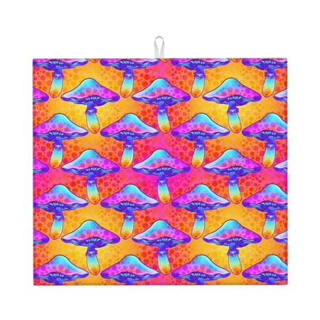 

Pofeuu Magic Mushrooms Print Ultra Water Absorbent Microfiber Dish Drying Mat Drying Mat for Kitchen Kitchen Counter Accessories