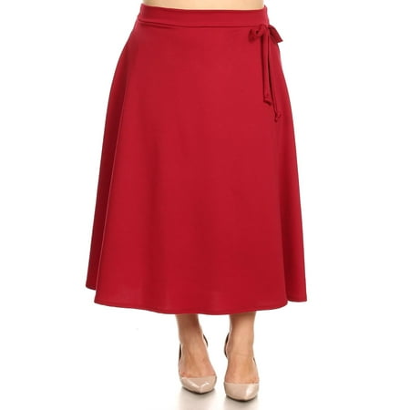 - NEW MOA Women's Plus Size Solid Casual Comfy Faux Wrap A-Line Midi Skirt