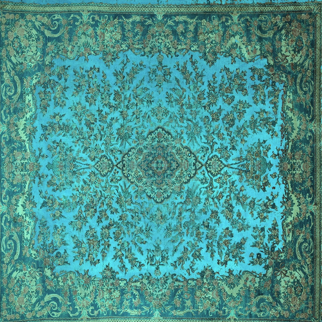 Ahgly Company Indoor Square Medallion Turquoise Blue Traditional Area ...