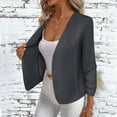 thumbnail image 5 of XPMWRP Women's Solid Color Casual Lightweight Jackets Ruched 3/4 Sleeve Open Front Work Office Blazer Suit Lapel Coat Gray M, 5 of 9