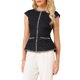 thumbnail image 4 of INSPIRAR CHIC Blusa de Peplum Elegante de Tweed para Mujeres con Cuello Redondo y Mangas Cortas para Oficina Negocios en Negro y Azul, 4 of 5