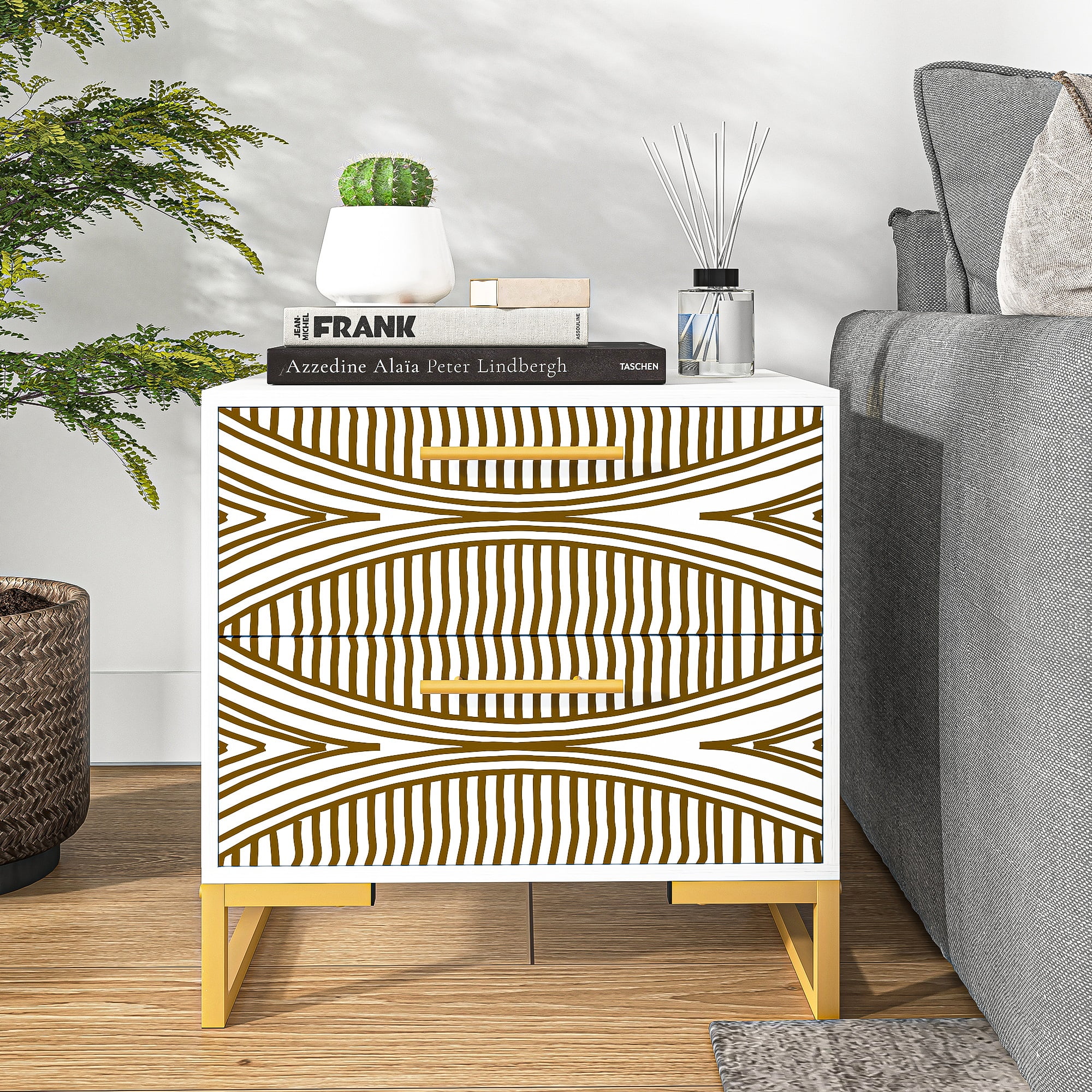 YYAo Modern 2 Drawer Nightstand, End Table Bedside Table with Storage for Living Room, Bedroom, White YYAo Modern 2 Drawer Nightstand, End Table Bedside Table with Storage for Living Room, Bedroom, White