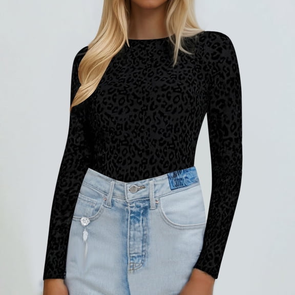 Womens Tshirt Solid Long Sleeve Crewneck Sheer Mesh See Through Top Tees for Women Black L