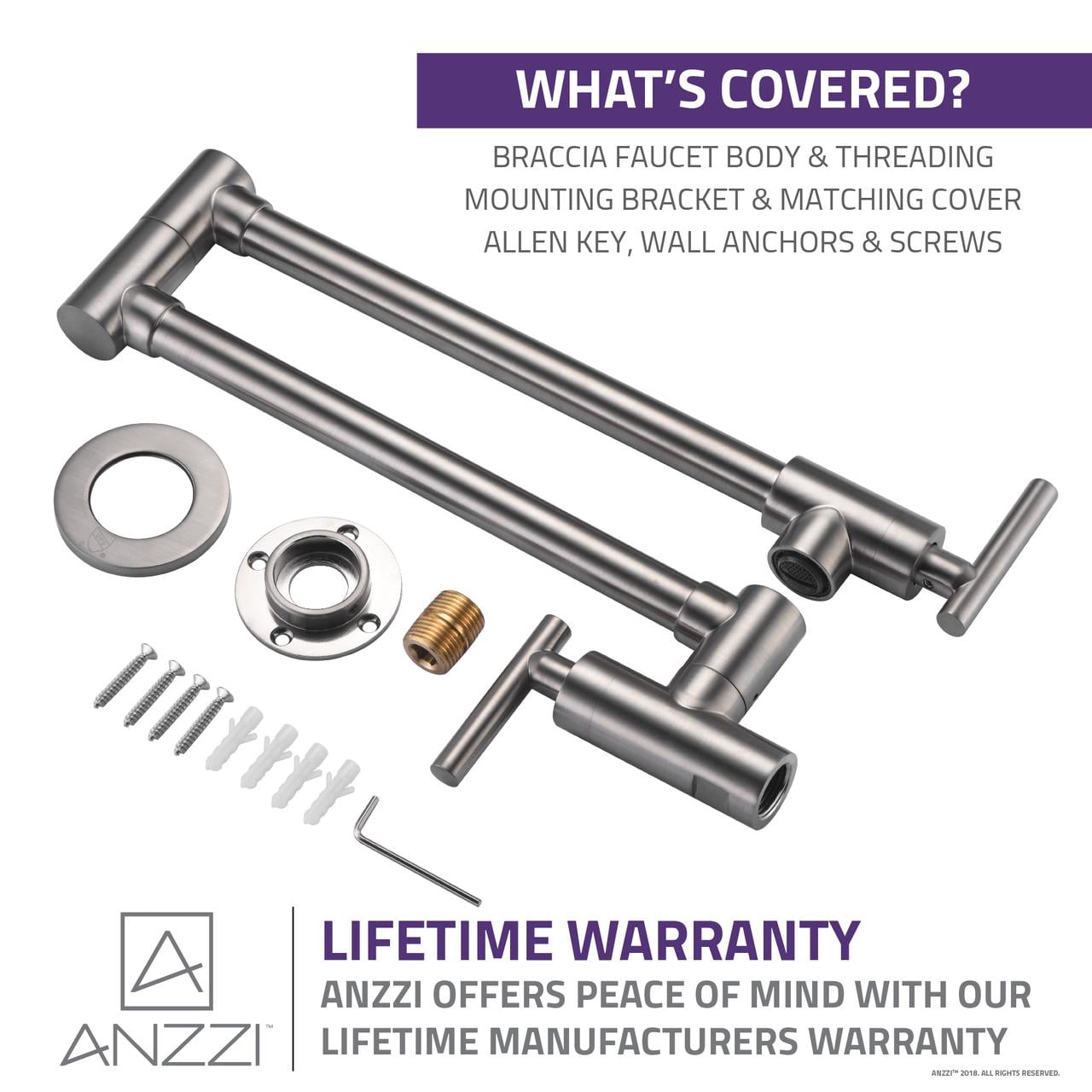 ANZZI Braccia Wall Mounted Double Handle Pot Filler in Brushed Nickel