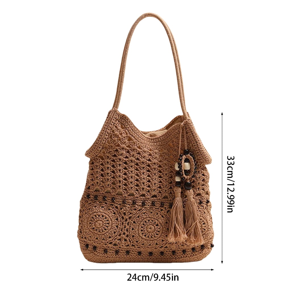 Bohemian Crochet Shoulder Bag for Women Handbag Summer Beach Bag with Tassels