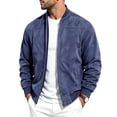 thumbnail image 3 of Ceisia Men's Suede Bomber Jacket Stand Collar Full Zip Long Sleeve Casual Solid Outerwear Coat Navy XXXL Gift, 3 of 8