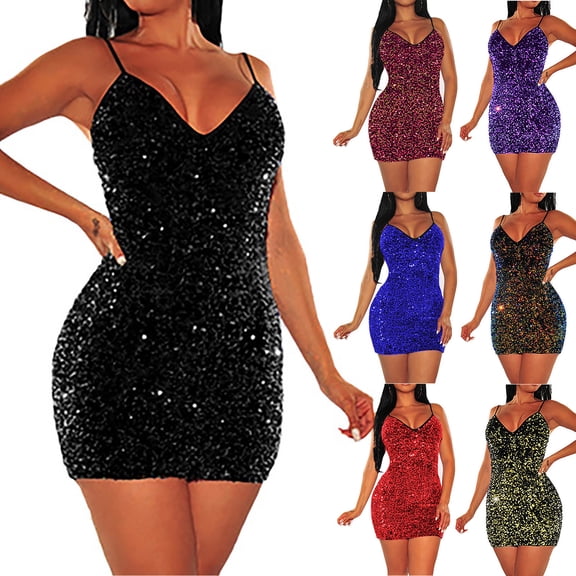 Ashirexll Womens Summer Dresses, Casual Dresses for Women, Fashion Sheer Sequin Long Sleeve Trim Mini Party Dress