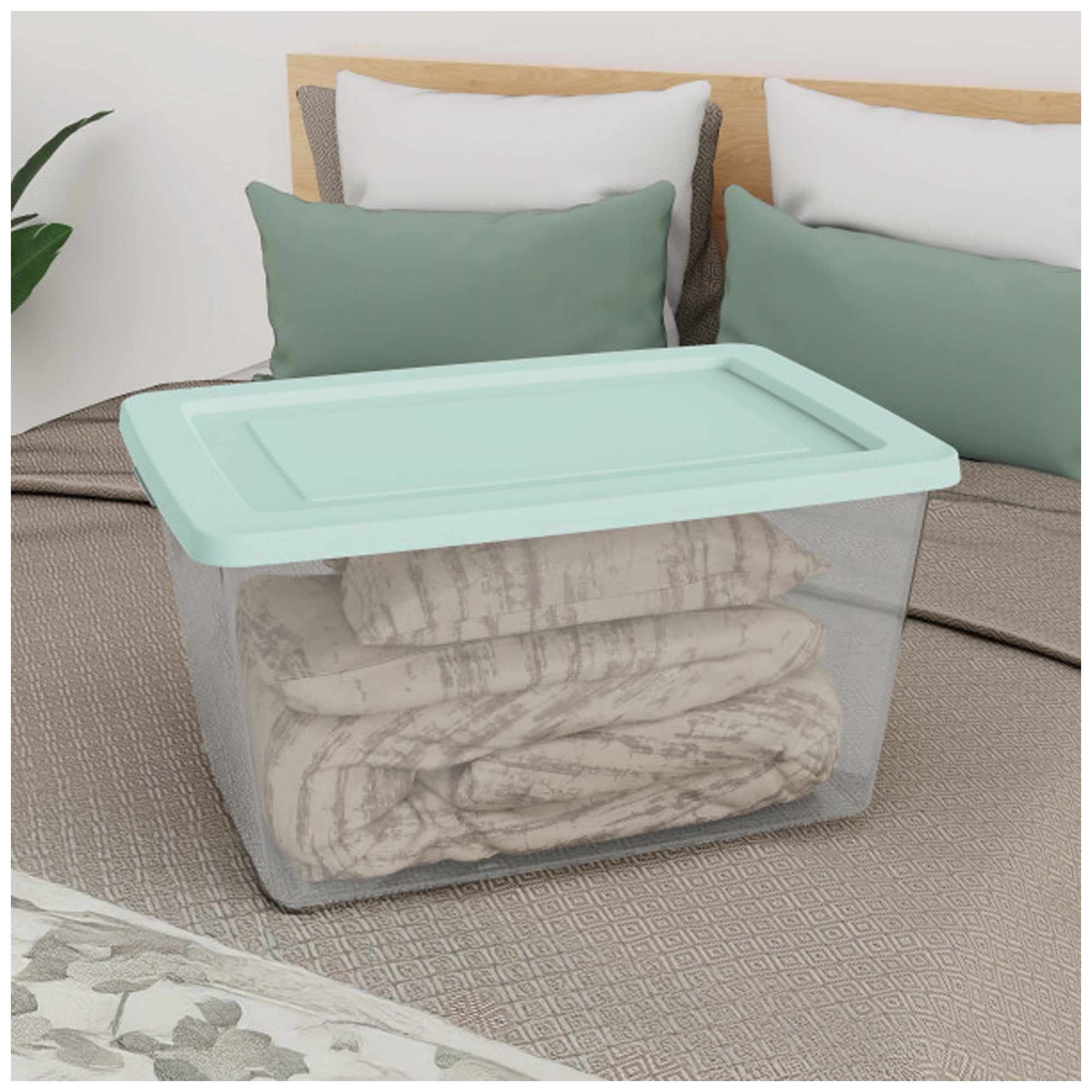 Sterilite 58 Qt Storage Boxes, Clear Plastic Containers with Snap Lids, Set of 16, Mint