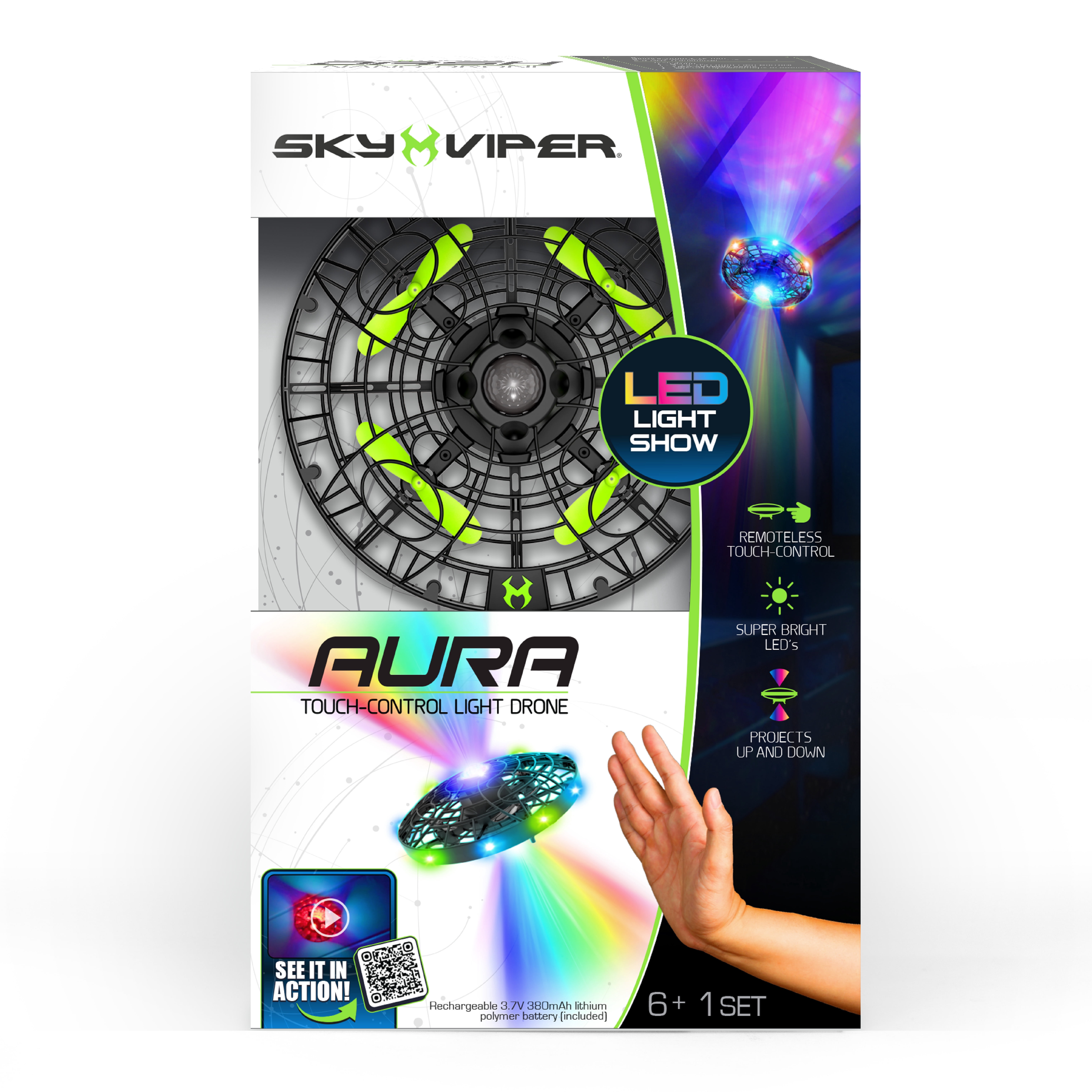 Sky Viper Aura Touch-Control Light Drone, No Remote, Indoor Safe, Rechargeable Battery