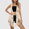 thumbnail image 6 of yoeyez Womens Fringe Vest Sleeveless Cowgirl Western Outfits Faux Suede Tassel Leather Cardigan Outerwear 70S Hippie Costume Khaki,M, 6 of 7