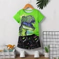 thumbnail image 3 of LIIPEE Boys Outfits Casual Kids Cartoon Dinosaur Printed Short Sleeve Crew Neck Tops Summer Shorts Two Piece Set Toddler Baby Comfortable Breathable Soft Cute Daily Clothing,Green,3-4 Years, 3 of 9