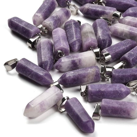 Natural Lepidolite Pendants with Stainless Steel color Plated 201 Stainless Steel Snap on Bails 25.5~26.5x8~9x8~9mm Hole: 7x4mm