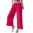 thumbnail image 4 of FRSASU Wide Leg Pants for Women High Waisted Baggy Palazzo Pants Casual Pull On Bell Bottom Smocked Elastic Waist Pants Hot Pink, 4 of 7